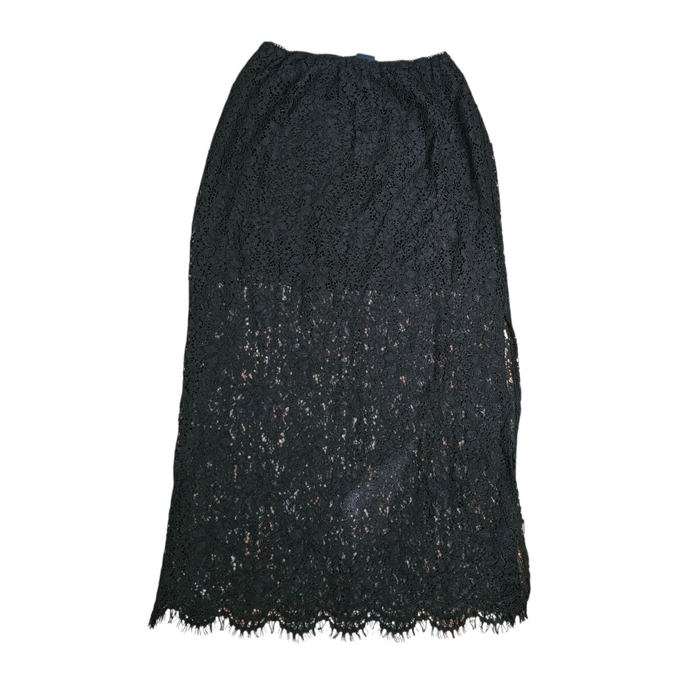 Gap Womens Black Floral Lace Maxi Skirt Scalloped Eyelash Hem XS Boho Lined
